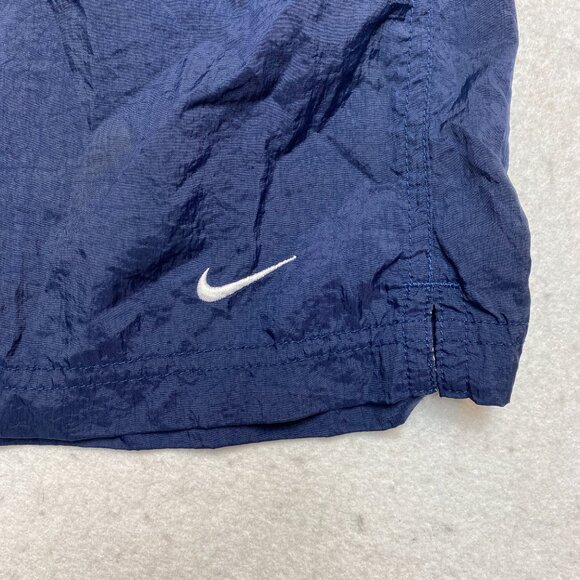 Vintage Nike Logo Swim Trunks Men's XL Blue Swoosh Shorts Black Tag - Picture 2 of 8